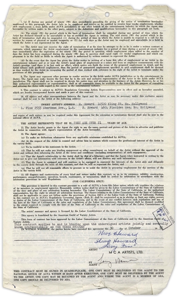 The Three Stooges 1951 Signed Contract With Their Agent, With Shemp's Signature